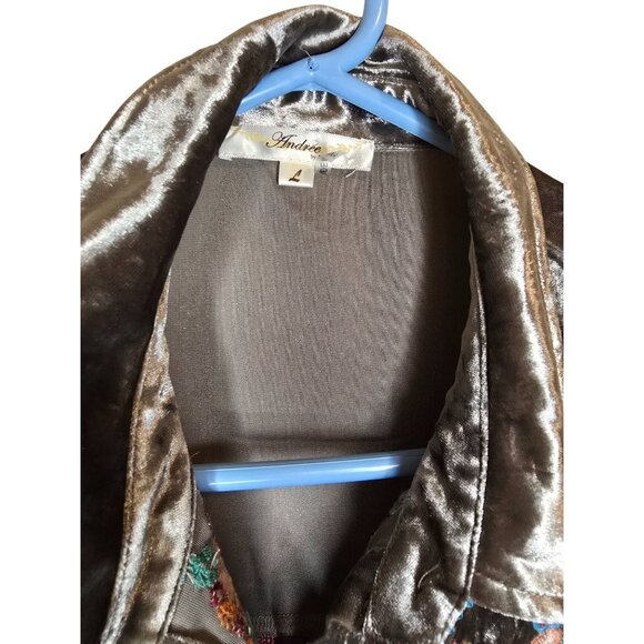 Andree By Unit Velvet Plaid Embroidered Button Shirt Dress Tunic Boho L - Picture 5 of 8